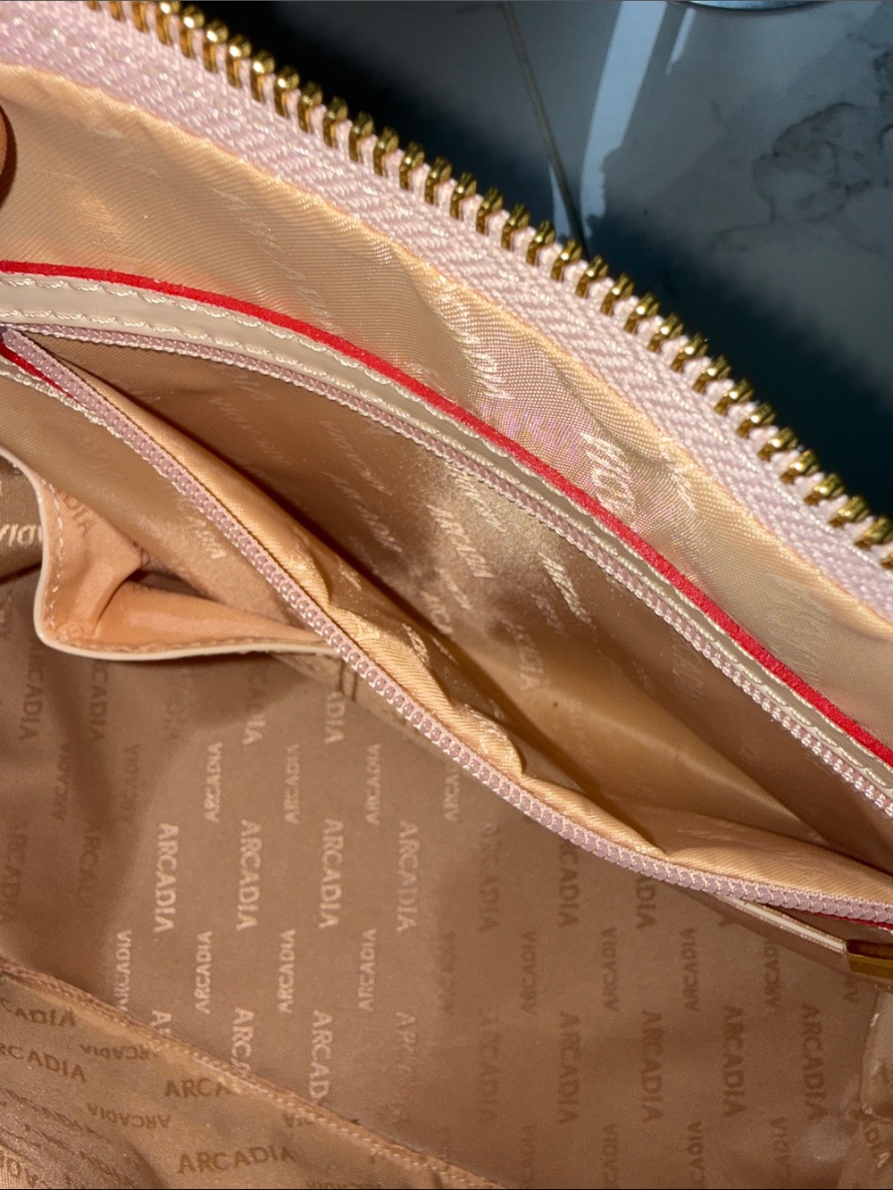 Arcadia Cream Patent Satchel with Red Trim - Picture 11 of 14